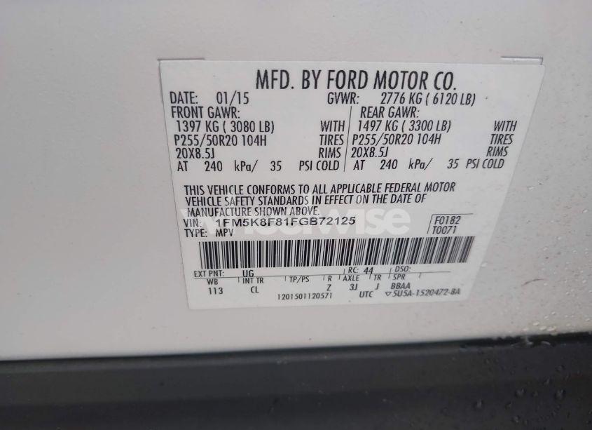 Photo 9 of 2015 Ford Explorer LIMITED (VIN 1FM5K8F81FGB72125)