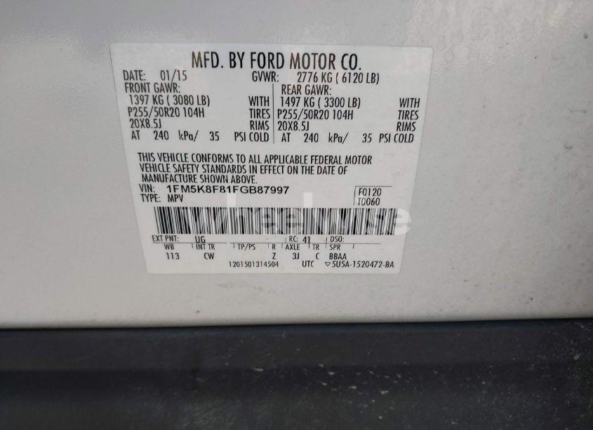 Photo 9 of 2015 Ford Explorer LIMITED (VIN 1FM5K8F81FGB87997)