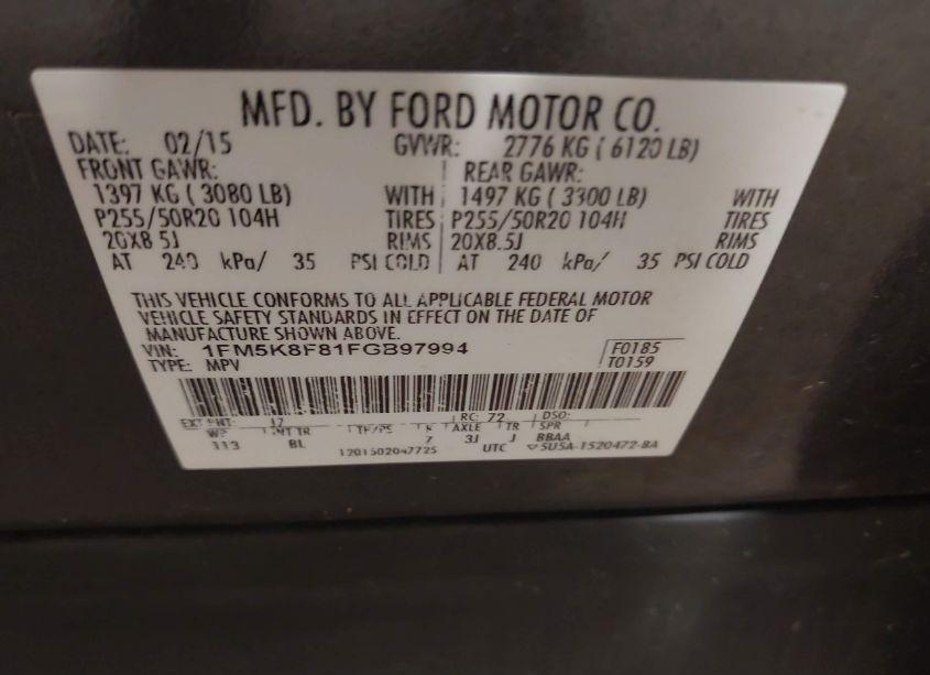 Photo 9 of 2015 Ford Explorer LIMITED (VIN 1FM5K8F81FGB97994)