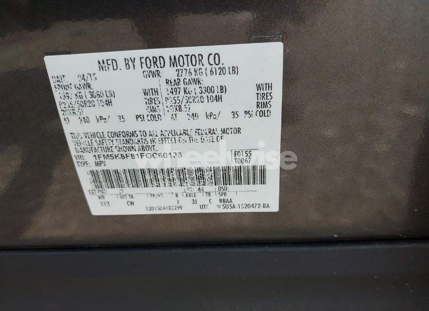 Photo 9 of 2015 Ford Explorer LIMITED (VIN 1FM5K8F81FGC60138)