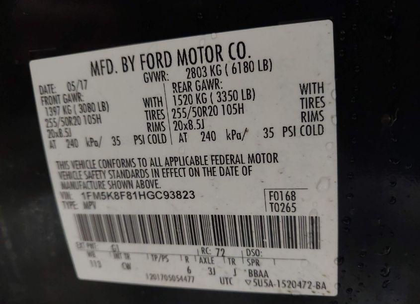 Photo 9 of 2017 Ford Explorer LIMITED (VIN 1FM5K8F81HGC93823)