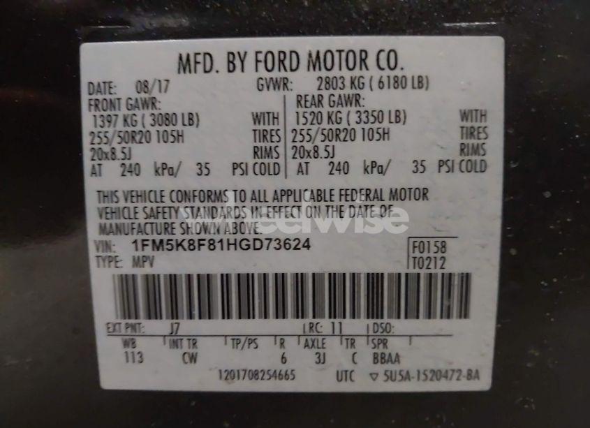 Photo 9 of 2017 Ford Explorer LIMITED (VIN 1FM5K8F81HGD73624)