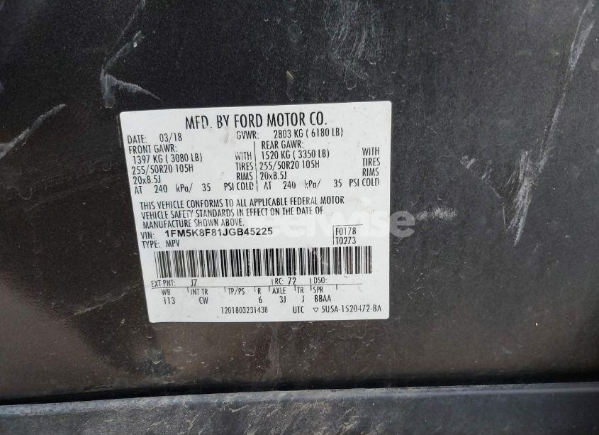 Photo 9 of 2018 Ford Explorer LIMITED (VIN 1FM5K8F81JGB45225)