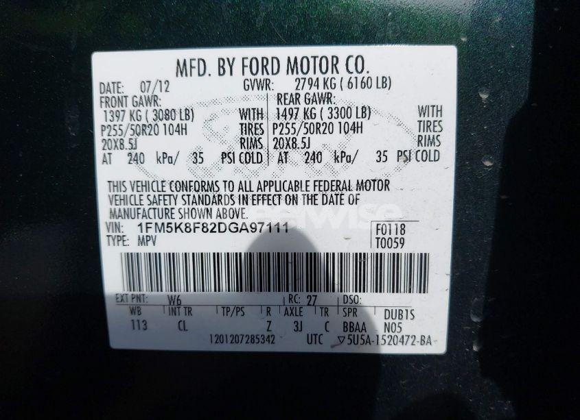 Photo 9 of 2013 Ford Explorer LIMITED (VIN 1FM5K8F82DGA97111)