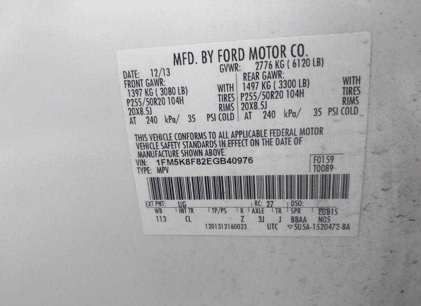 Photo 9 of 2014 Ford Explorer LIMITED (VIN 1FM5K8F82EGB40976)