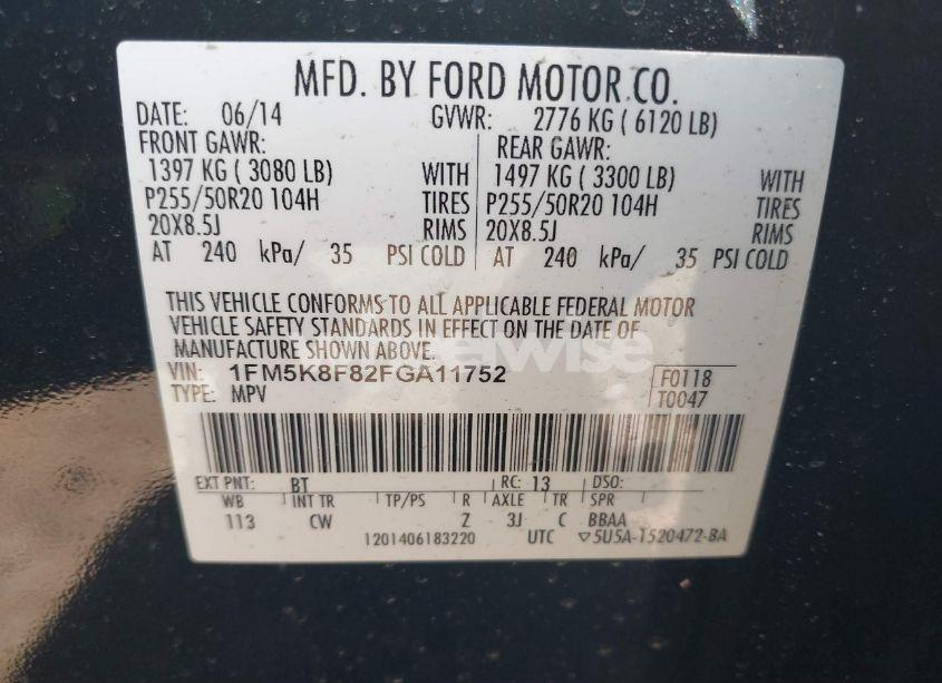 Photo 9 of 2015 Ford Explorer LIMITED (VIN 1FM5K8F82FGA11752)