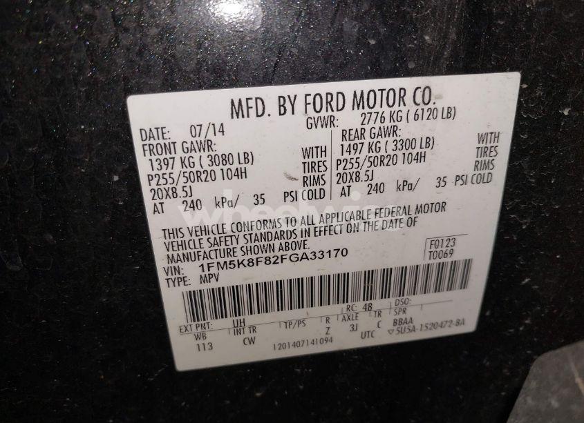 Photo 9 of 2015 Ford Explorer LIMITED (VIN 1FM5K8F82FGA33170)