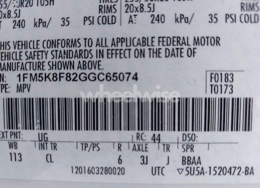 Photo 9 of 2016 Ford Explorer LIMITED (VIN 1FM5K8F82GGC65074)