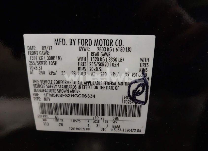 Photo 9 of 2017 Ford Explorer LIMITED (VIN 1FM5K8F82HGC06334)