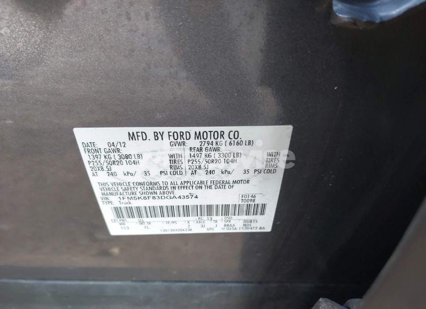 Photo 9 of 2013 Ford Explorer LIMITED (VIN 1FM5K8F83DGA43574)