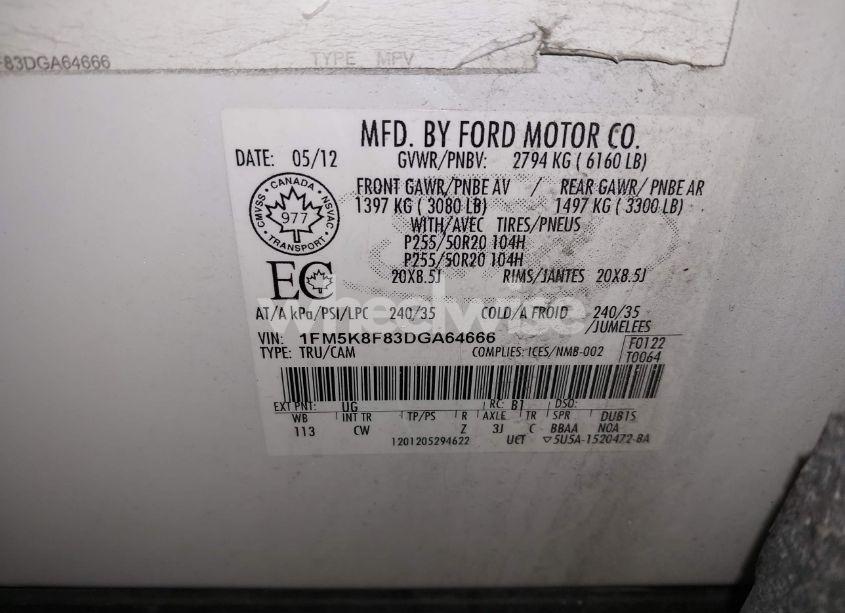 Photo 9 of 2013 Ford Explorer LIMITED (VIN 1FM5K8F83DGA64666)