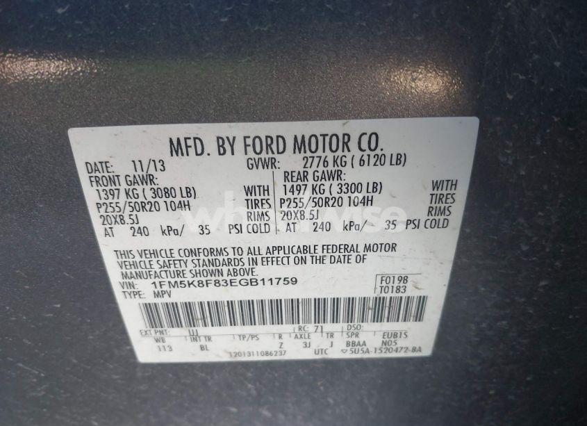 Photo 9 of 2014 Ford Explorer LIMITED (VIN 1FM5K8F83EGB11759)