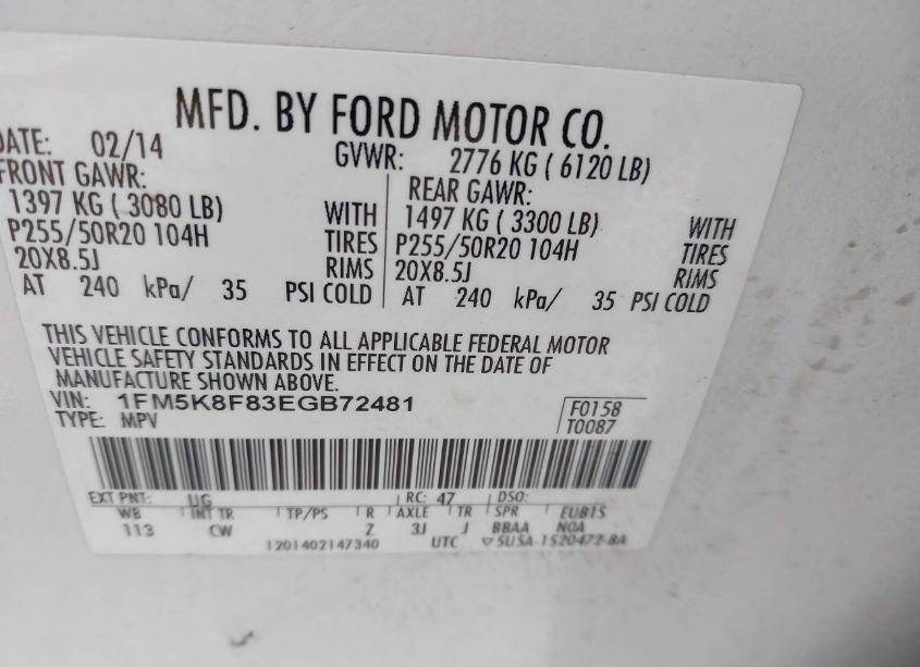 Photo 9 of 2014 Ford Explorer LIMITED (VIN 1FM5K8F83EGB72481)