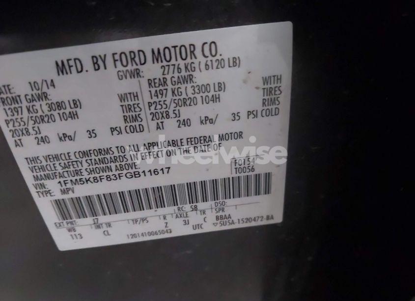 Photo 9 of 2015 Ford Explorer LIMITED (VIN 1FM5K8F83FGB11617)