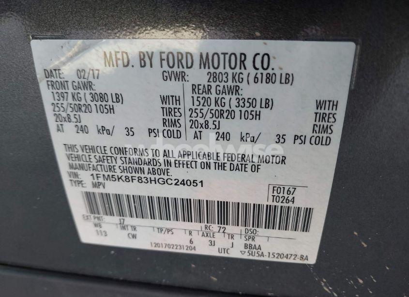 Photo 9 of 2017 Ford Explorer LIMITED (VIN 1FM5K8F83HGC24051)