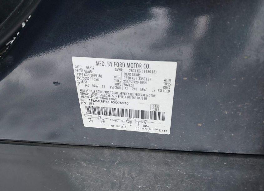 Photo 9 of 2017 Ford Explorer LIMITED (VIN 1FM5K8F83HGD75570)