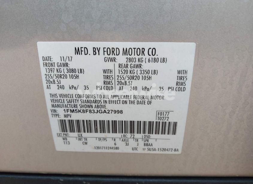 Photo 9 of 2018 Ford Explorer LIMITED (VIN 1FM5K8F83JGA27998)