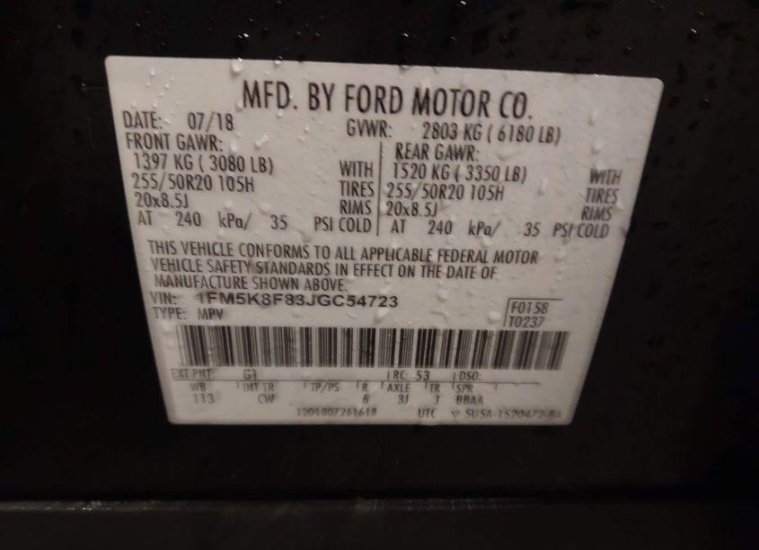 Photo 9 of 2018 Ford Explorer LIMITED (VIN 1FM5K8F83JGC54723)