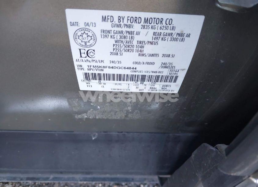 Photo 9 of 2013 Ford Explorer LIMITED (VIN 1FM5K8F84DGC64844)