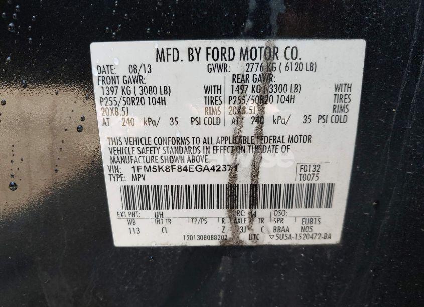 Photo 9 of 2014 Ford Explorer LIMITED (VIN 1FM5K8F84EGA42371)