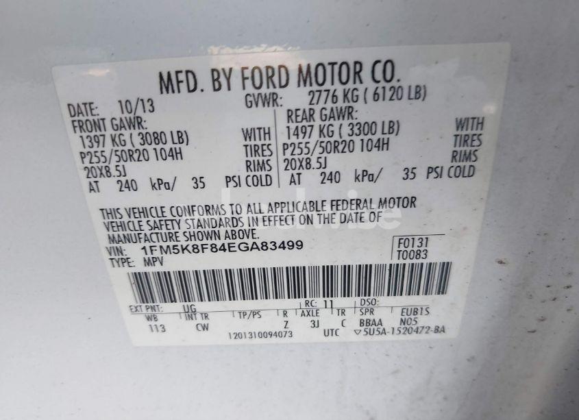 Photo 9 of 2014 Ford Explorer LIMITED (VIN 1FM5K8F84EGA83499)