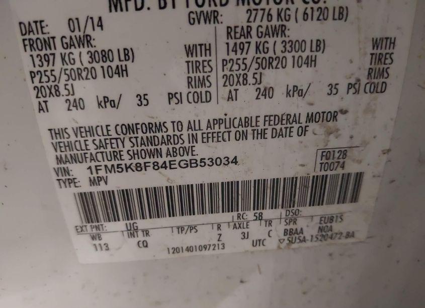 Photo 9 of 2014 Ford Explorer LIMITED (VIN 1FM5K8F84EGB53034)