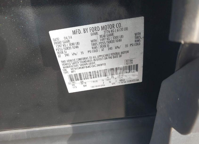 Photo 9 of 2014 Ford Explorer LIMITED (VIN 1FM5K8F84EGC36902)