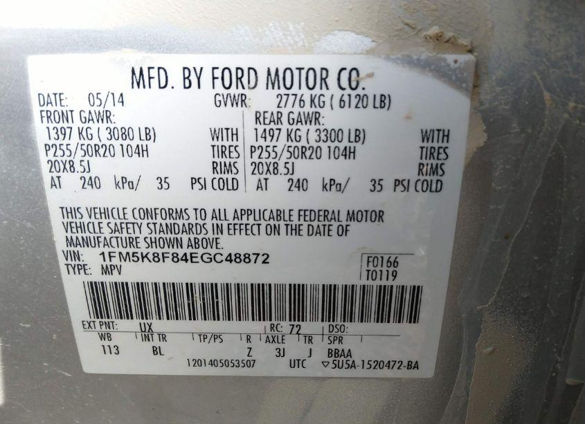 Photo 9 of 2014 Ford Explorer LIMITED (VIN 1FM5K8F84EGC48872)