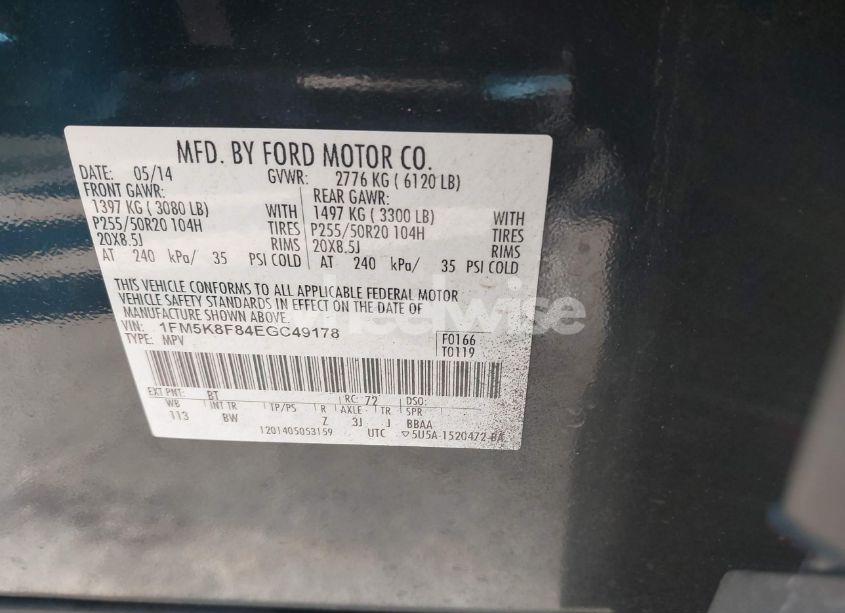 Photo 9 of 2014 Ford Explorer LIMITED (VIN 1FM5K8F84EGC49178)