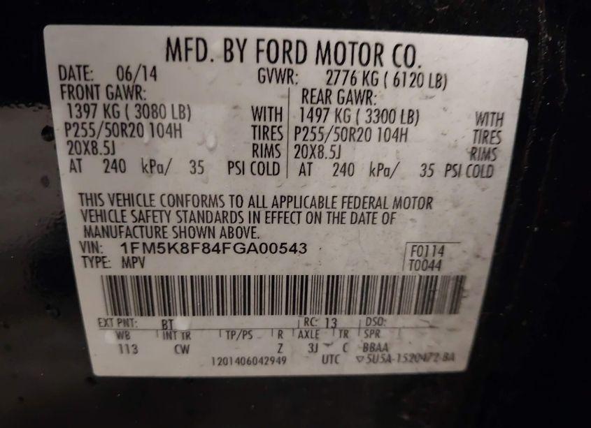 Photo 9 of 2015 Ford Explorer LIMITED (VIN 1FM5K8F84FGA00543)