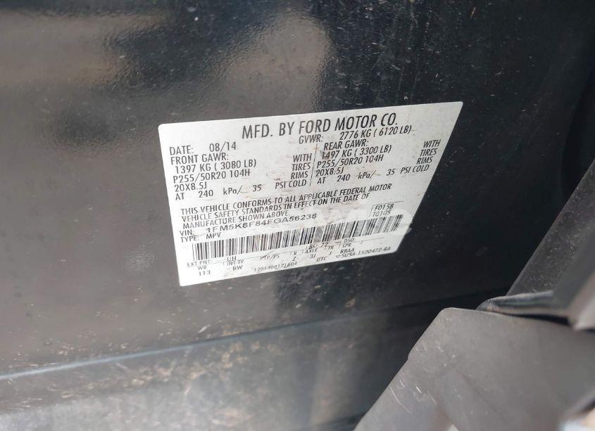 Photo 9 of 2015 Ford Explorer LIMITED (VIN 1FM5K8F84FGA56238)