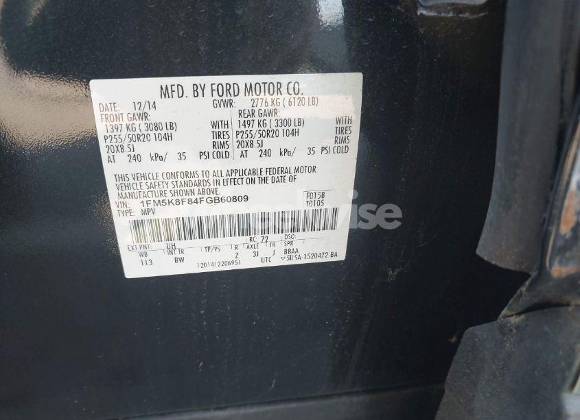 Photo 9 of 2015 Ford Explorer LIMITED (VIN 1FM5K8F84FGB60809)