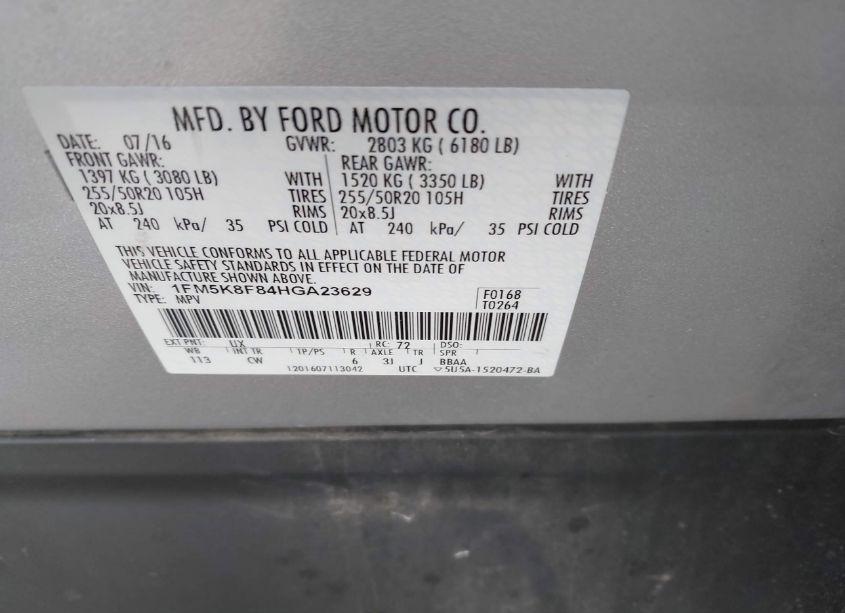 Photo 9 of 2017 Ford Explorer LIMITED (VIN 1FM5K8F84HGA23629)