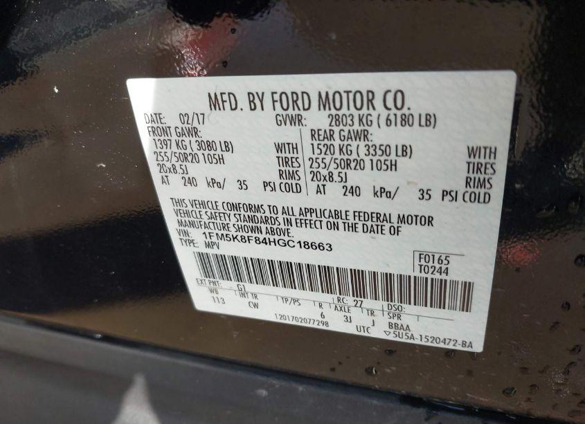 Photo 9 of 2017 Ford Explorer LIMITED (VIN 1FM5K8F84HGC18663)