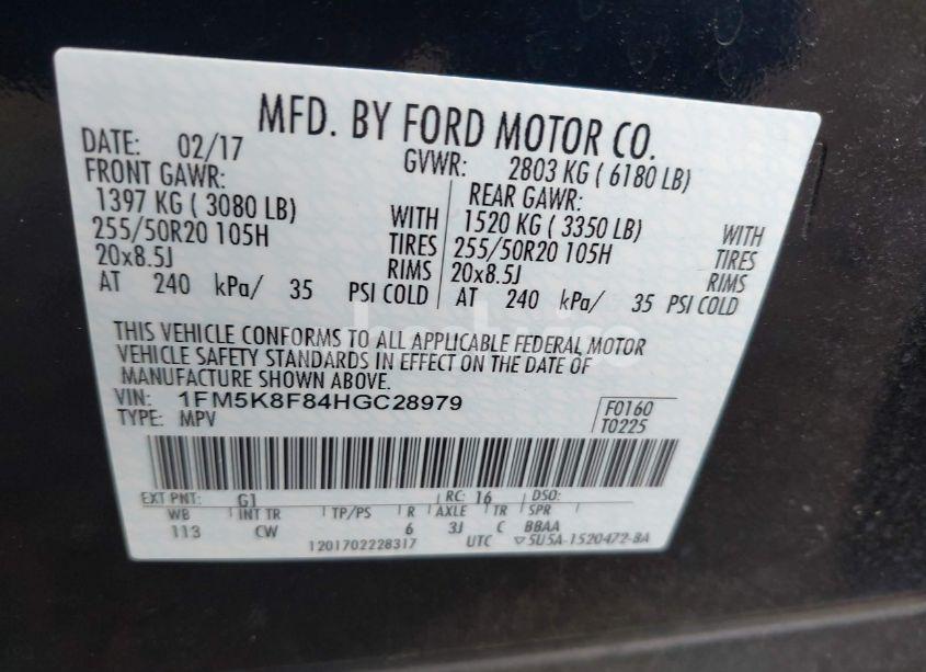 Photo 9 of 2017 Ford Explorer LIMITED (VIN 1FM5K8F84HGC28979)