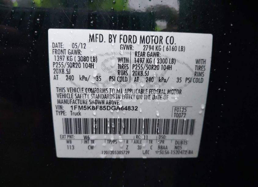 Photo 9 of 2013 Ford Explorer LIMITED (VIN 1FM5K8F85DGA64832)