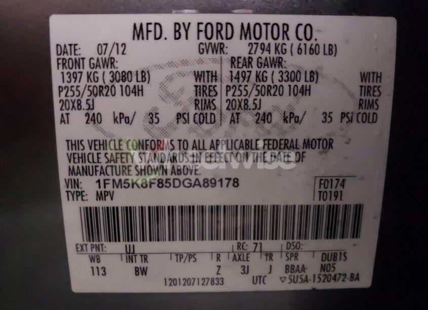 Photo 9 of 2013 Ford Explorer LIMITED (VIN 1FM5K8F85DGA89178)