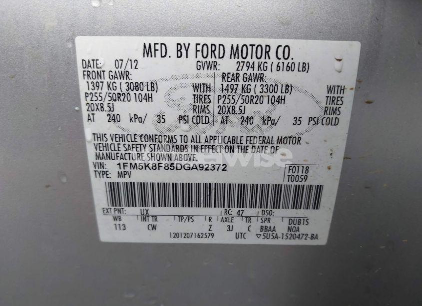 Photo 9 of 2013 Ford Explorer LIMITED (VIN 1FM5K8F85DGA92372)