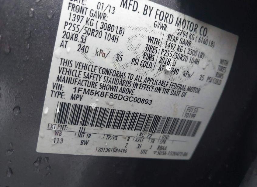 Photo 9 of 2013 Ford Explorer LIMITED (VIN 1FM5K8F85DGC00893)