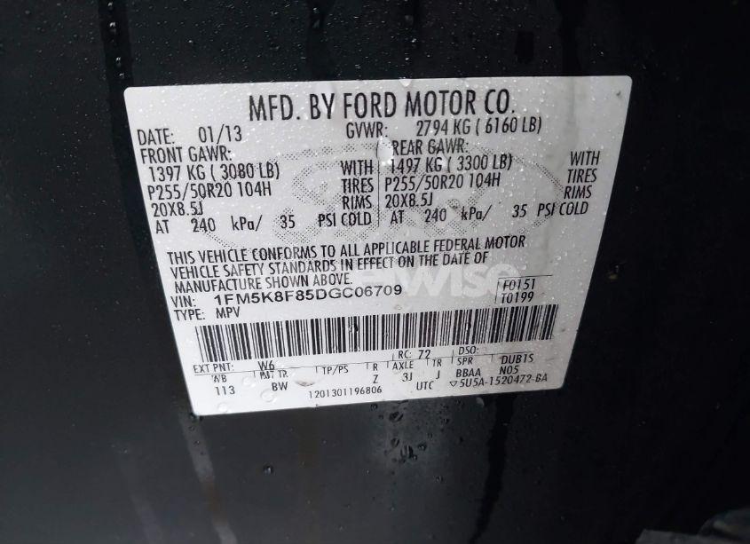 Photo 9 of 2013 Ford Explorer LIMITED (VIN 1FM5K8F85DGC06709)