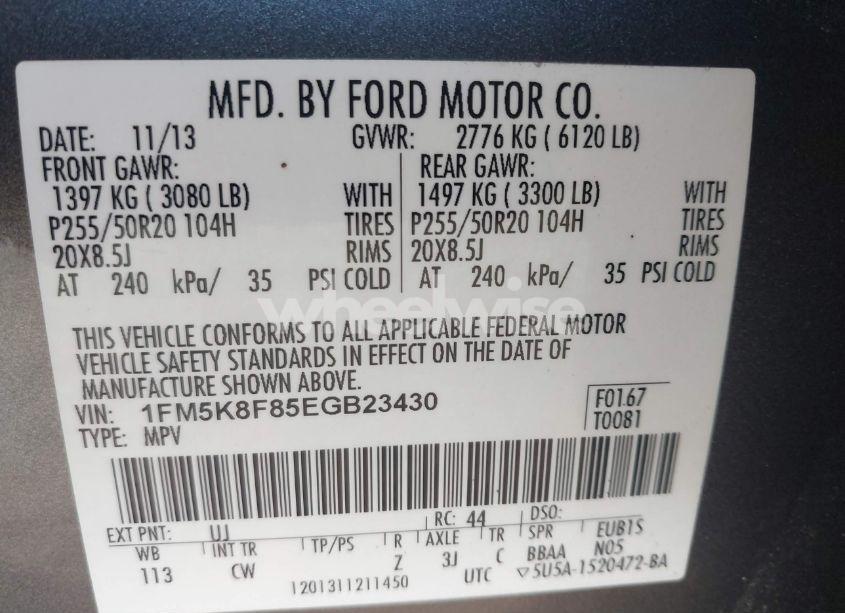 Photo 9 of 2014 Ford Explorer LIMITED (VIN 1FM5K8F85EGB23430)
