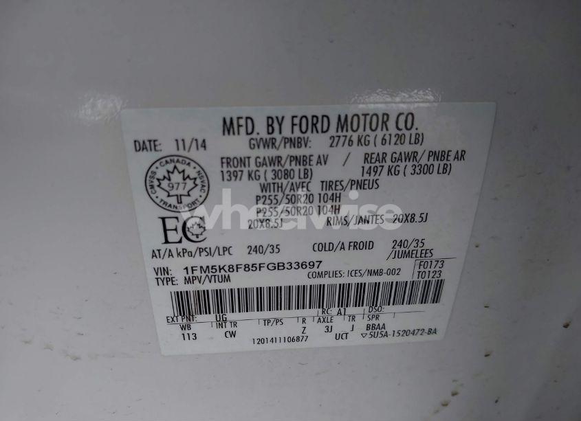 Photo 9 of 2015 Ford Explorer LIMITED (VIN 1FM5K8F85FGB33697)