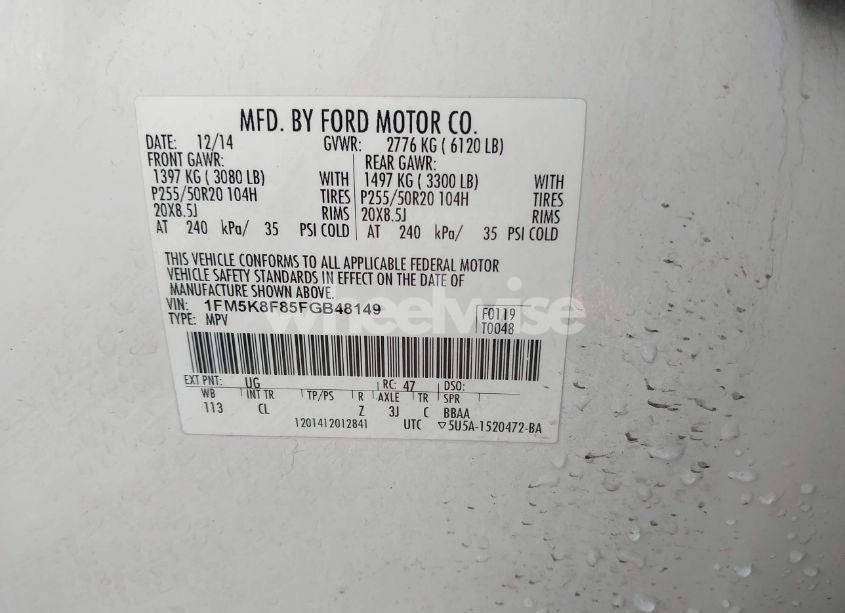 Photo 9 of 2015 Ford Explorer LIMITED (VIN 1FM5K8F85FGB48149)