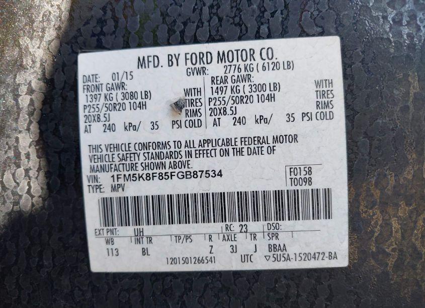 Photo 9 of 2015 Ford Explorer LIMITED (VIN 1FM5K8F85FGB87534)