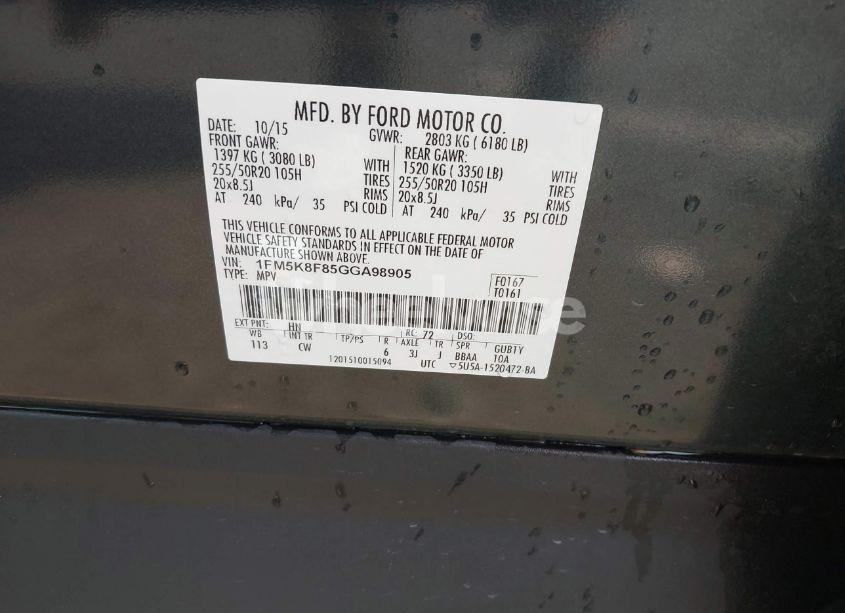 Photo 9 of 2016 Ford Explorer LIMITED (VIN 1FM5K8F85GGA98905)