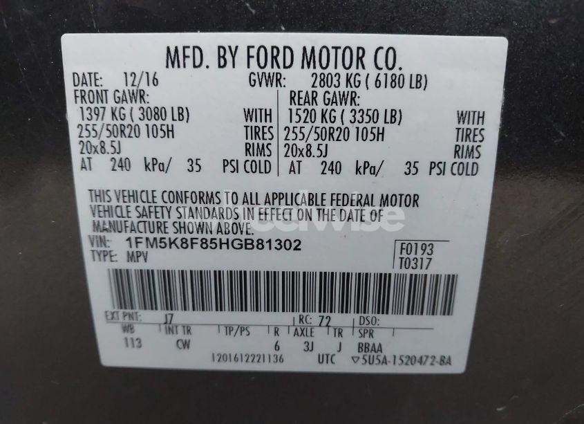 Photo 9 of 2017 Ford Explorer LIMITED (VIN 1FM5K8F85HGB81302)