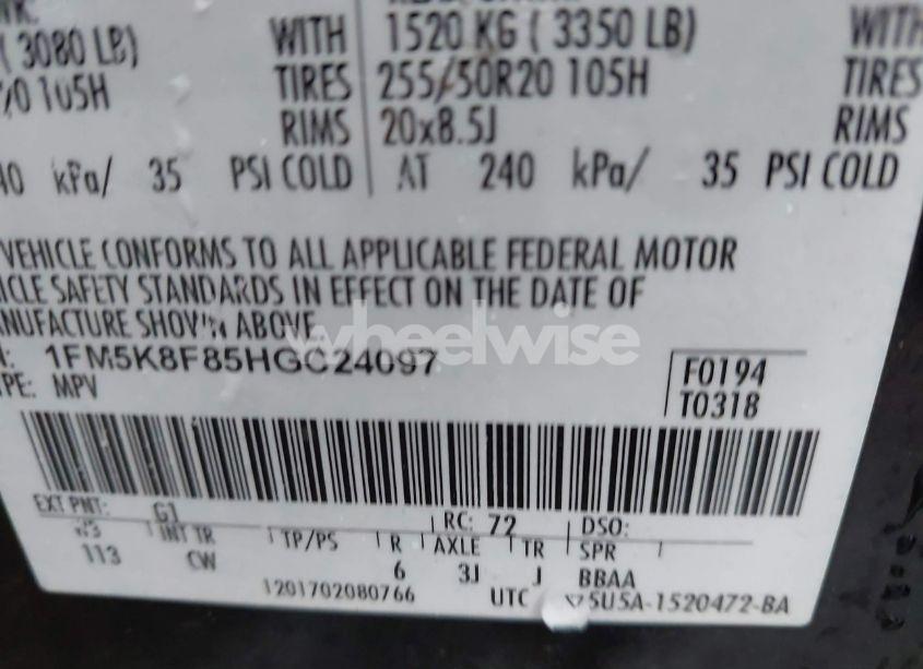 Photo 9 of 2017 Ford Explorer LIMITED (VIN 1FM5K8F85HGC24097)