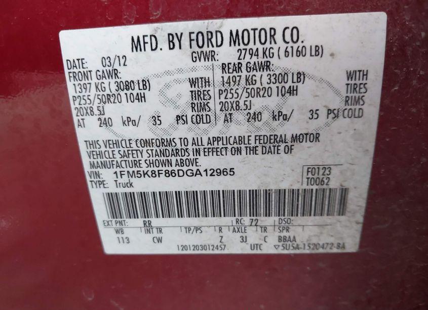 Photo 9 of 2013 Ford Explorer LIMITED (VIN 1FM5K8F86DGA12965)