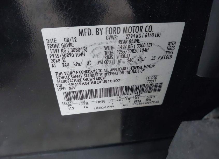 Photo 9 of 2013 Ford Explorer LIMITED (VIN 1FM5K8F86DGB16307)