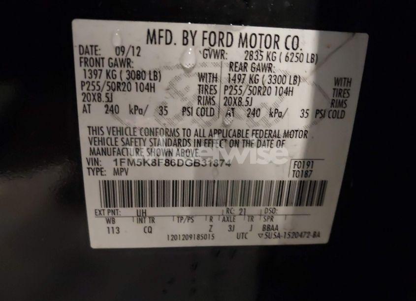 Photo 9 of 2013 Ford Explorer LIMITED (VIN 1FM5K8F86DGB31874)